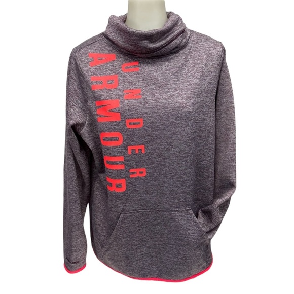 Under Armour Tops - UNDER ARMOUR Hoodie Size L Pocket Heather Purple Logo Florescent Storm